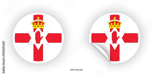 North Ireland sticker flag in circle shape and circle peeled shape on white background. North Ireland flag icon in circular form	
