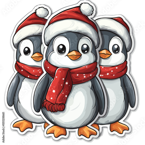 Cute Penguins Holiday Attire Die Cut Vinyl Sticker Design