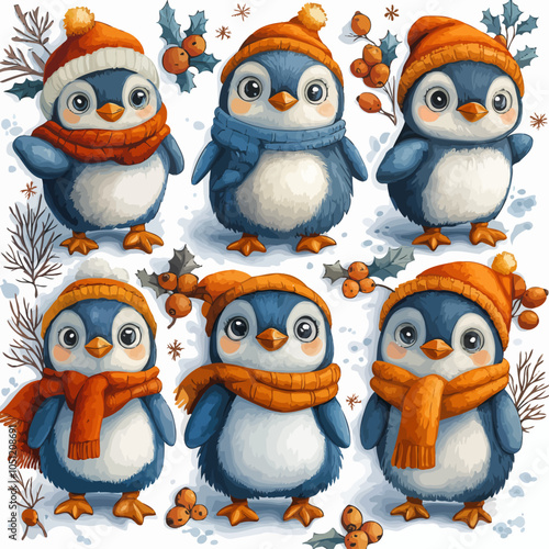 Cute Penguins Holiday Attire Die Cut Vinyl Sticker Design