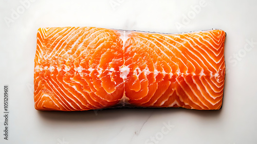 Fresh salmon fillet showcases vibrant orange color and rich texture