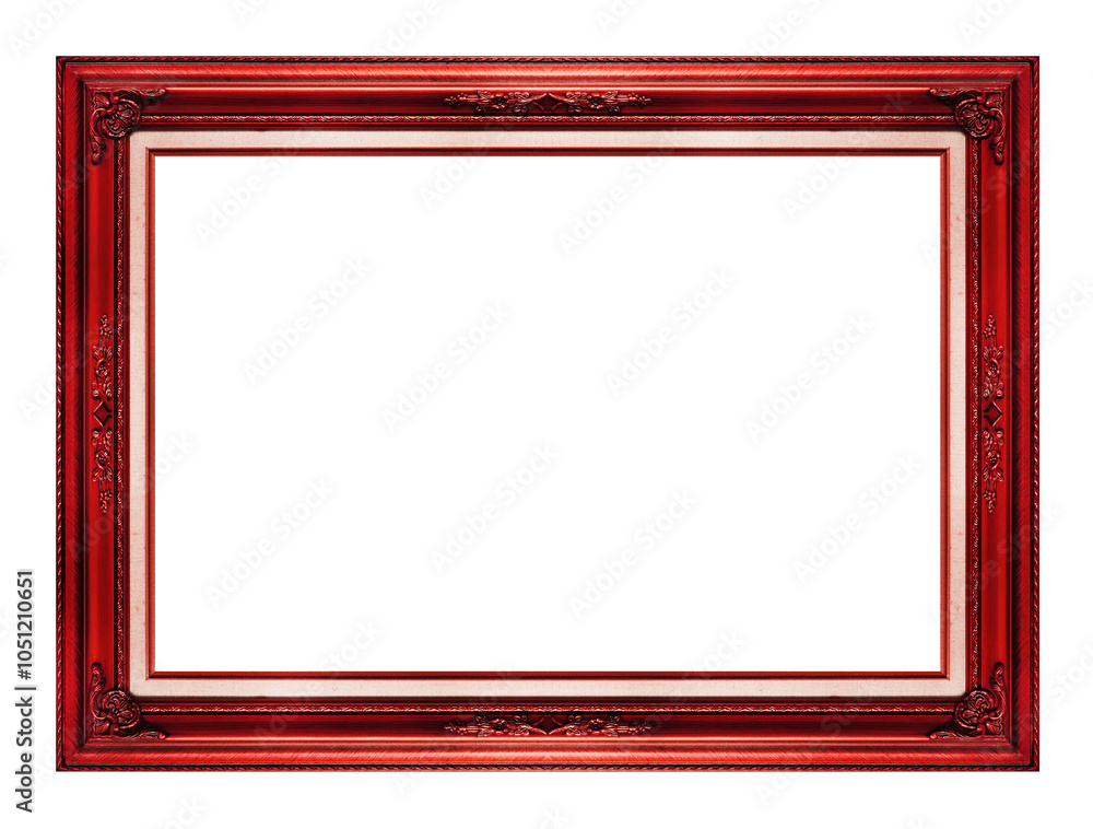 Antique red picture frame isolated on white background, clipping path for Christmas day and haloween day
