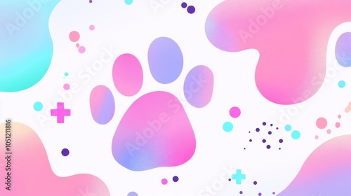 artistic cat paw illustrations, friendly pastel palette, continuous line drawing technique, fluid curves, playful pattern design, floating sparkles and crosses, soft color transitions, gentle shading