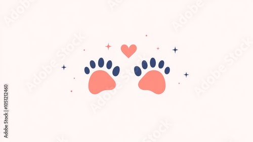 delicate pet themed message template, raised paws illustration, heart-shaped toe beans design, star sparkle elements, two-tone orange color scheme, navy blue accents, minimal line art style photo