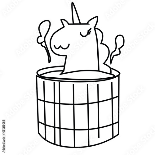 Vector illustration coloring draw cute animal pony horse in bathtub spa isolated on white background