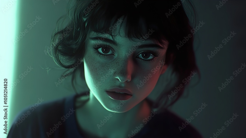 Intriguing Portrait of a Woman with Green Light Intriguing Portrait of a Woman with Green Light