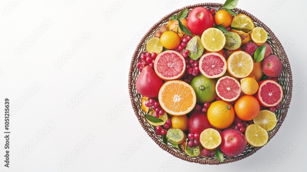 Tropical and Citrus Fruits in Decorative Basket Tropical and Citrus Fruits in Decorative Basket
