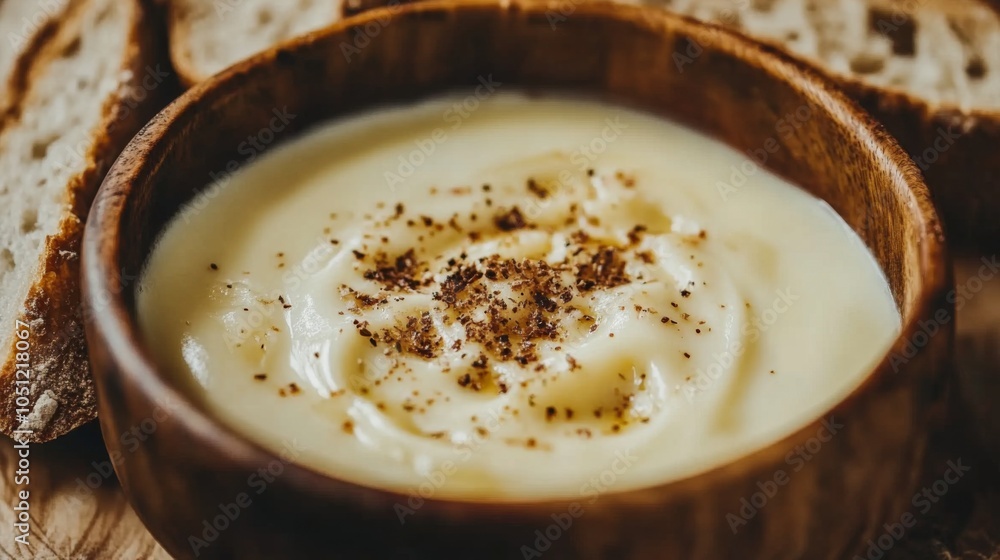 Rustic Melted Cheese Fondue with Bread Close-Up Rustic Melted Cheese Fondue with Bread Close-Up