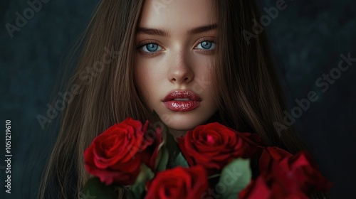 Wallpaper Mural Woman with red rose bouquet Torontodigital.ca