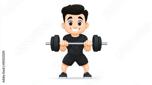 Cartoon Man Lifting Weights Gym Workout Illustration Fitness Exercise