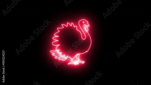 happy thanksgiving day animation lettering Neon text with turkey and autumn leaf.