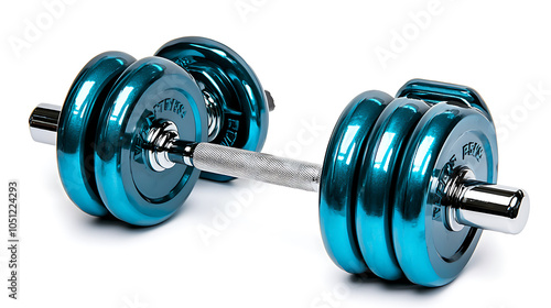 vibrant blue dumbbell with shiny chrome handle, perfect for strength training and fitness enthusiasts. This equipment is ideal for home workouts and gym settings