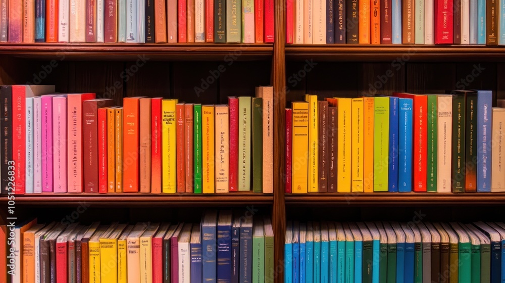 Fototapeta premium Colorful Bookshelf with Many Books