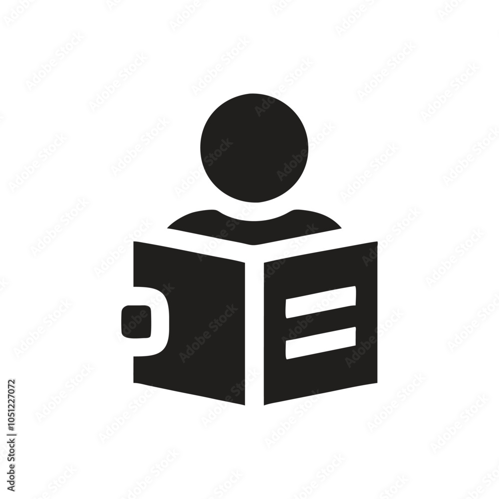 Person reading a book icon on white background Person reading a book icon on white background