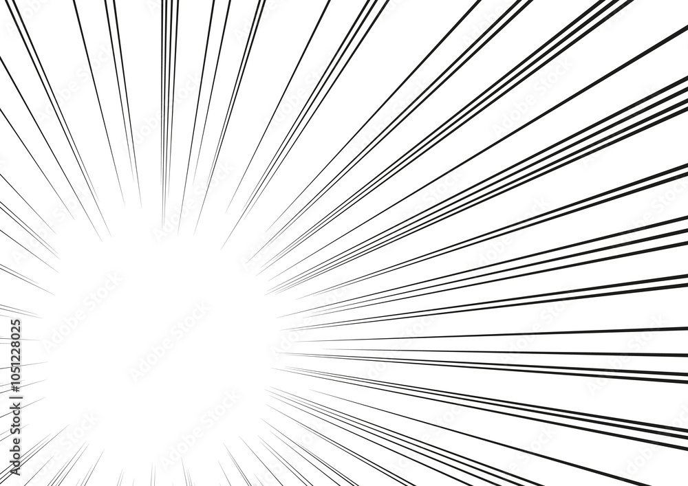 Fototapeta premium Radial speed lines for comic book, Manga or anime zoom frame, motion effect with blur, black and white vector background