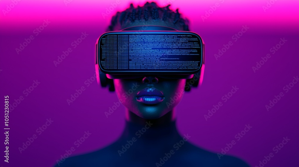 Virtual Reality Coding Innovation - Programmer in VR Goggles Surrounded by Purple Light in Tech Lab Virtual Reality Coding Innovation - Programmer in VR Goggles Surrounded by Purple Light in Tech Lab