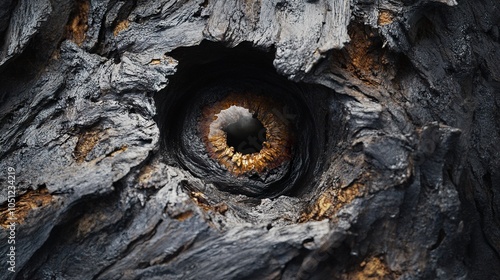 The Eye of the Forest: A Close-Up Look at Charred Tree Bark photo