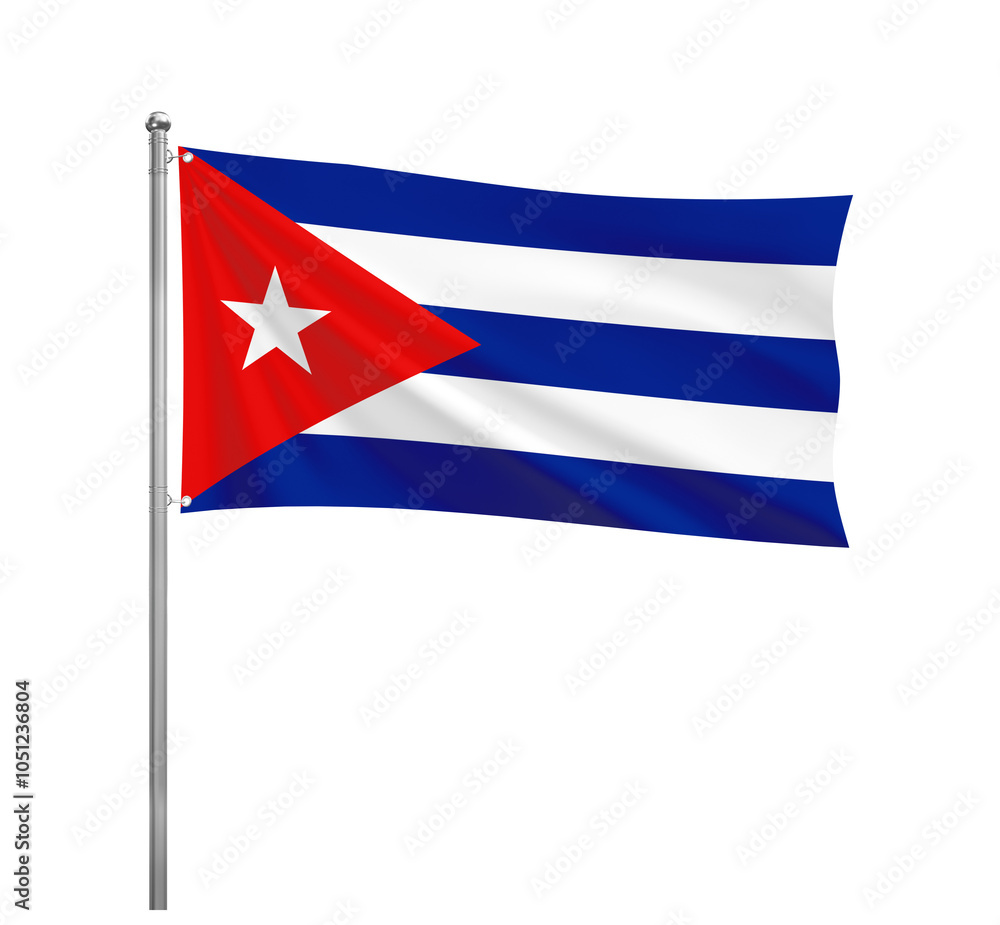 Cuba National flag waving in the wind on a silver pole, isolated on transparent Cuba National flag waving in the wind on a silver pole, isolated on transparent