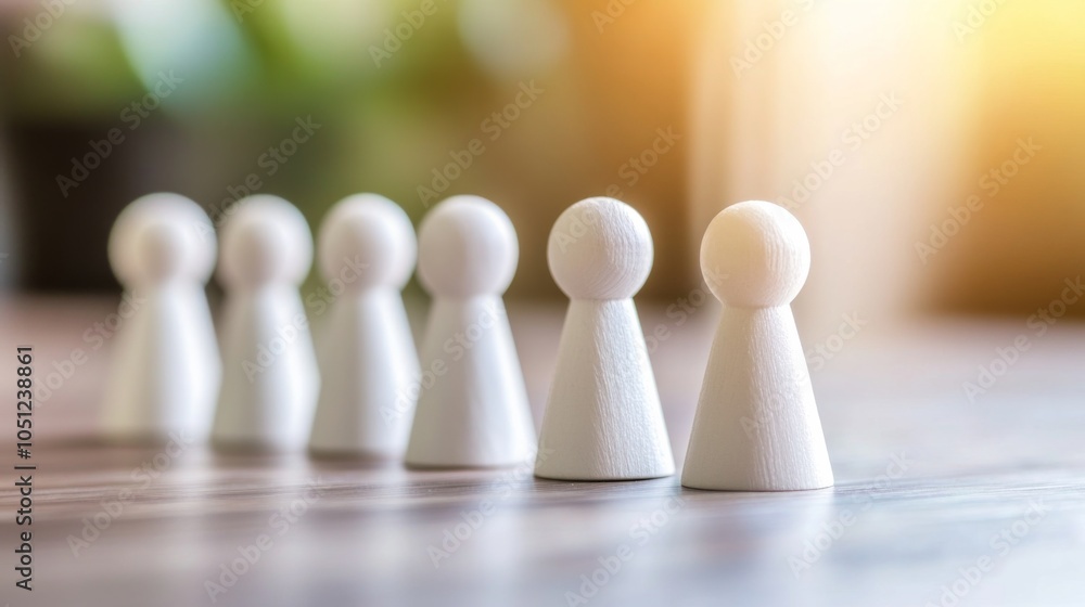 Wooden Figures in Line on a Soft Focus Background Wooden Figures in Line on a Soft Focus Background