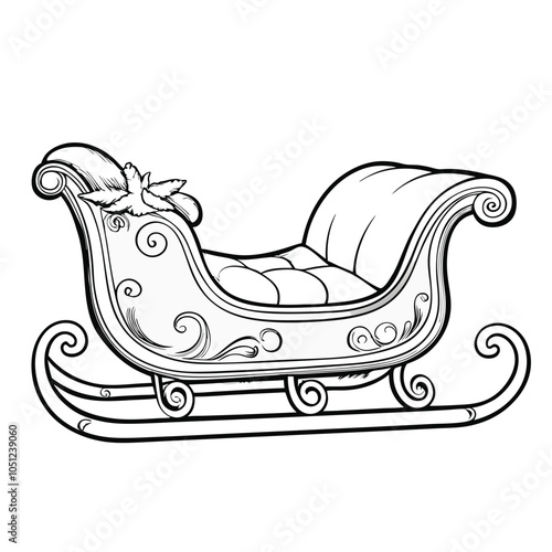 Outline of sleigh vector and illustration isolated on white background.