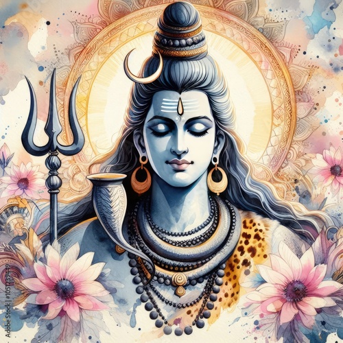 Lord Mahadev background image watercolor illustration photo