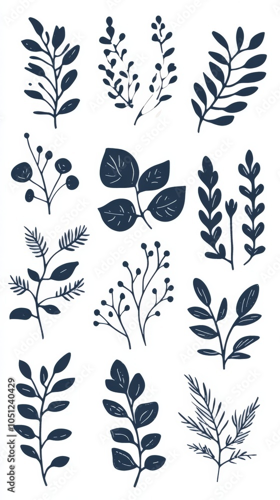 Collection of Hand Drawn Floral Elements. Collection of Hand Drawn Floral Elements.