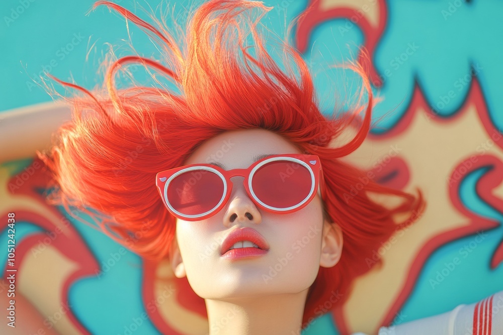Vibrant Red-Haired Woman in Artistic Urban Setting Vibrant Red-Haired Woman in Artistic Urban Setting