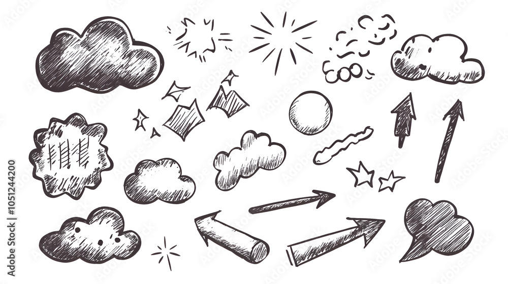 Super set different hand drawn element. Collection of arrows, crowns, circles, doodles on white background. graphic design. Super set different hand drawn element. Collection of arrows, crowns, circles, doodles on white background. graphic design.