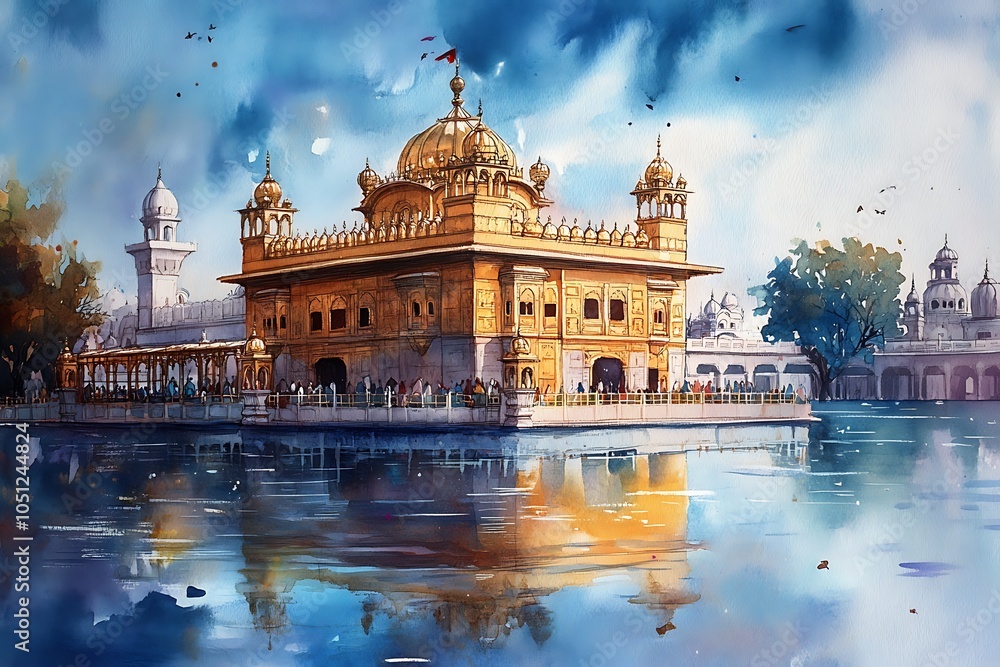 Fototapeta premium Pastel crayons sketch of Sri Harmandir Sahib, The Golden Temple in Punjab India.