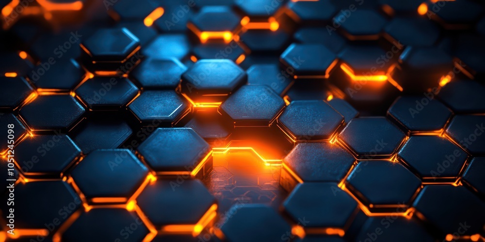 Futuristic Honeycomb Pattern with Glowing Orange Lights Futuristic Honeycomb Pattern with Glowing Orange Lights