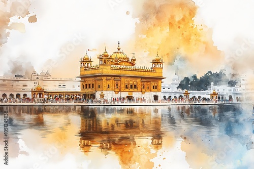 Pastel crayons sketch of Sri Harmandir Sahib, The Golden Temple in Punjab India.
