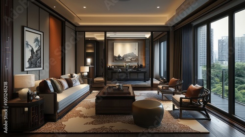 Wallpaper Mural Apartment's living room in modern design with unique oriental furniture. Torontodigital.ca