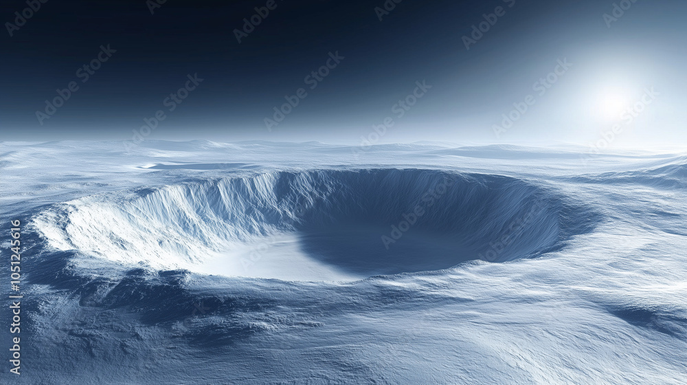 Vast icy crater on a frozen alien landscape Vast icy crater on a frozen alien landscape