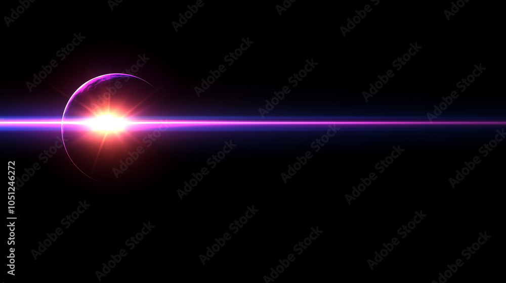 Vibrant planetary sunrise with pink light beam Vibrant planetary sunrise with pink light beam