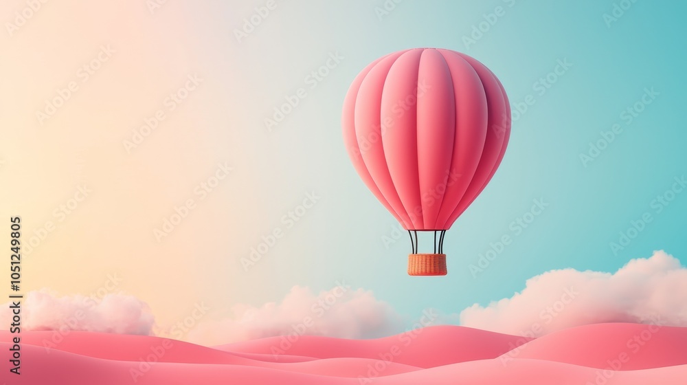 Fototapeta premium Minimalist Hot Air Balloon Floating Above Colorful Landscape