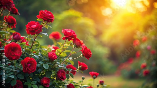 Silhouette of a rose bush against a red summer background