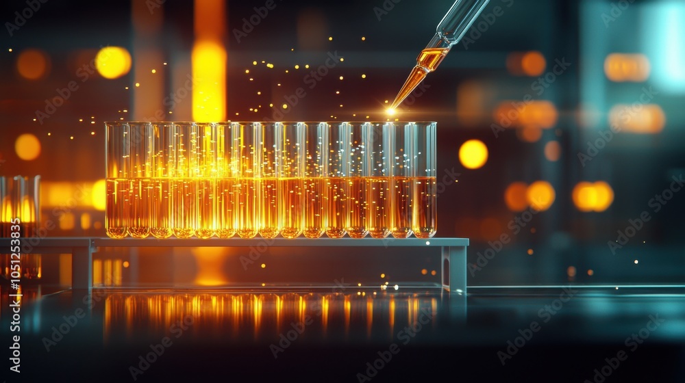 Test Tube Array A detailed view of a laboratory bench showcasing an array of test tubes ...