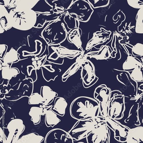 Blue Abstract Floral Seamless Pattern Design