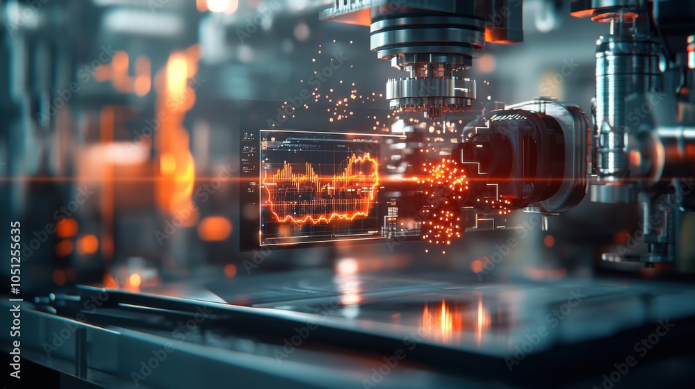 Futuristic Industrial Automation: Advanced Machine Tools with Holographic Interface in Well-Lit Factory Floor Futuristic Industrial Automation: Advanced Machine Tools with Holographic Interface in Well-Lit Factory Floor