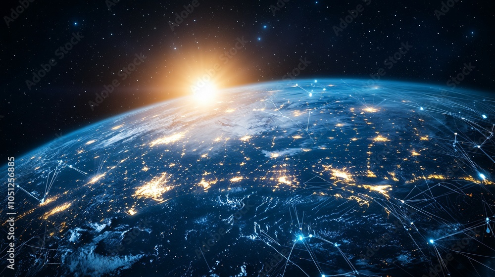 Obraz premium Earth with a Network of Connections in Space