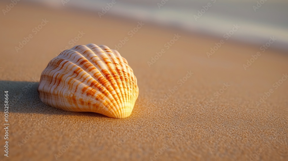 Seashell on Smooth Sand Beach at Sunset Seashell on Smooth Sand Beach at Sunset
