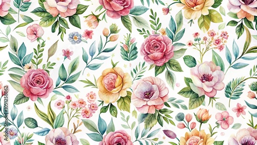 Watercolor floral botanical seamless pattern