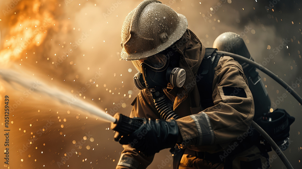 firefighter in protective gear sprays foam on raging fire, showcasing bravery and skill amidst intense flames and smoke firefighter in protective gear sprays foam on raging fire, showcasing bravery and skill amidst intense flames and smoke