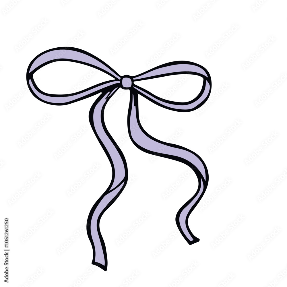 Cute lilac thin ribbon bow. Hand drawn bow illustration. Birthday, Christmas, and Valentine's Day decoration. Gift wrapping. Cute lilac thin ribbon bow. Hand drawn bow illustration. Birthday, Christmas, and Valentine's Day decoration. Gift wrapping.