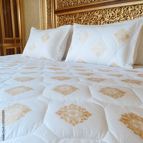 Elegant Bedspread in the Palace, Luxurious Interior with Rich Fabrics and Detail photo