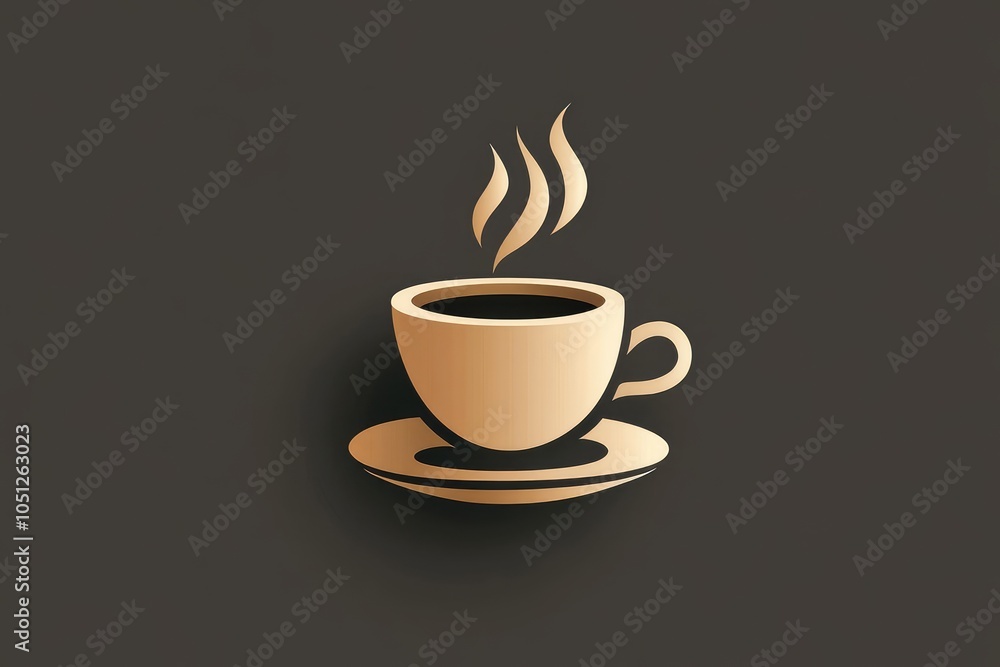 Obraz premium Steaming golden coffee cup logo on dark background
