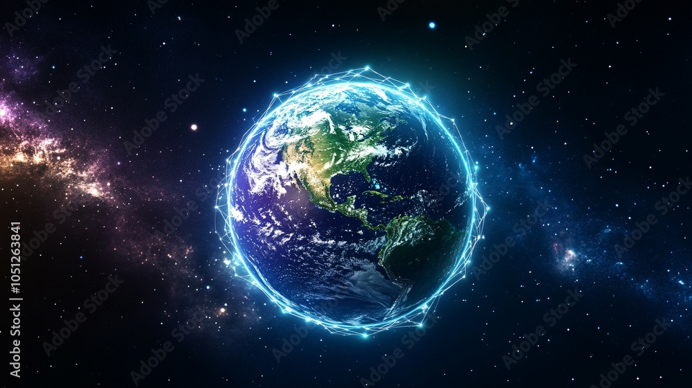 Obraz premium Earth Illuminated in a Galaxy of Stars