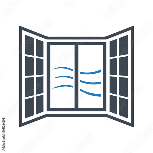 Open window with a stream of fresh air icon