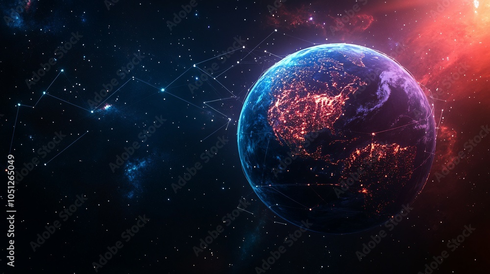 Fototapeta premium Planet Earth with glowing constellations in the universe