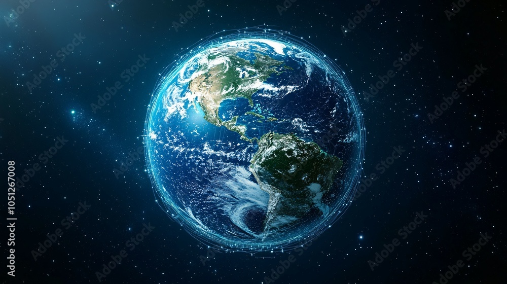 Obraz premium Digital Network Surrounding Earth in Space