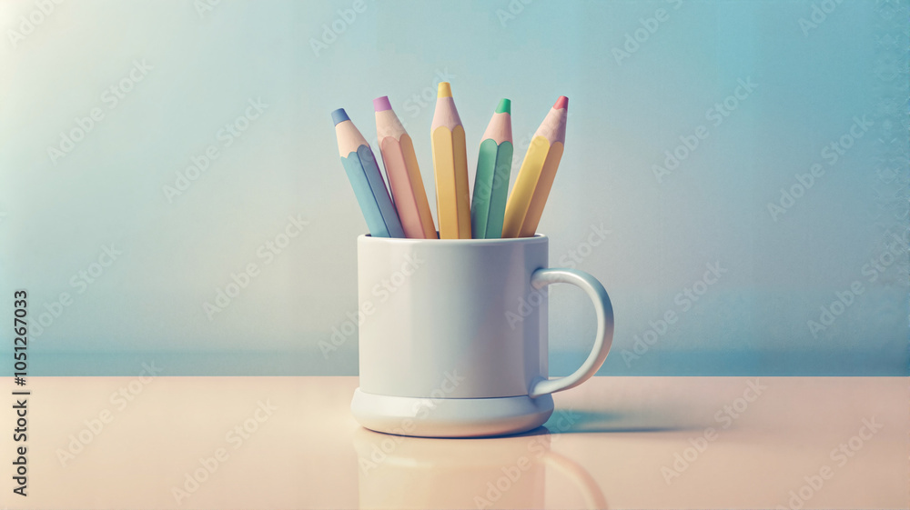 Pastel Pencils in Mug on Minimalist Background Pastel Pencils in Mug on Minimalist Background